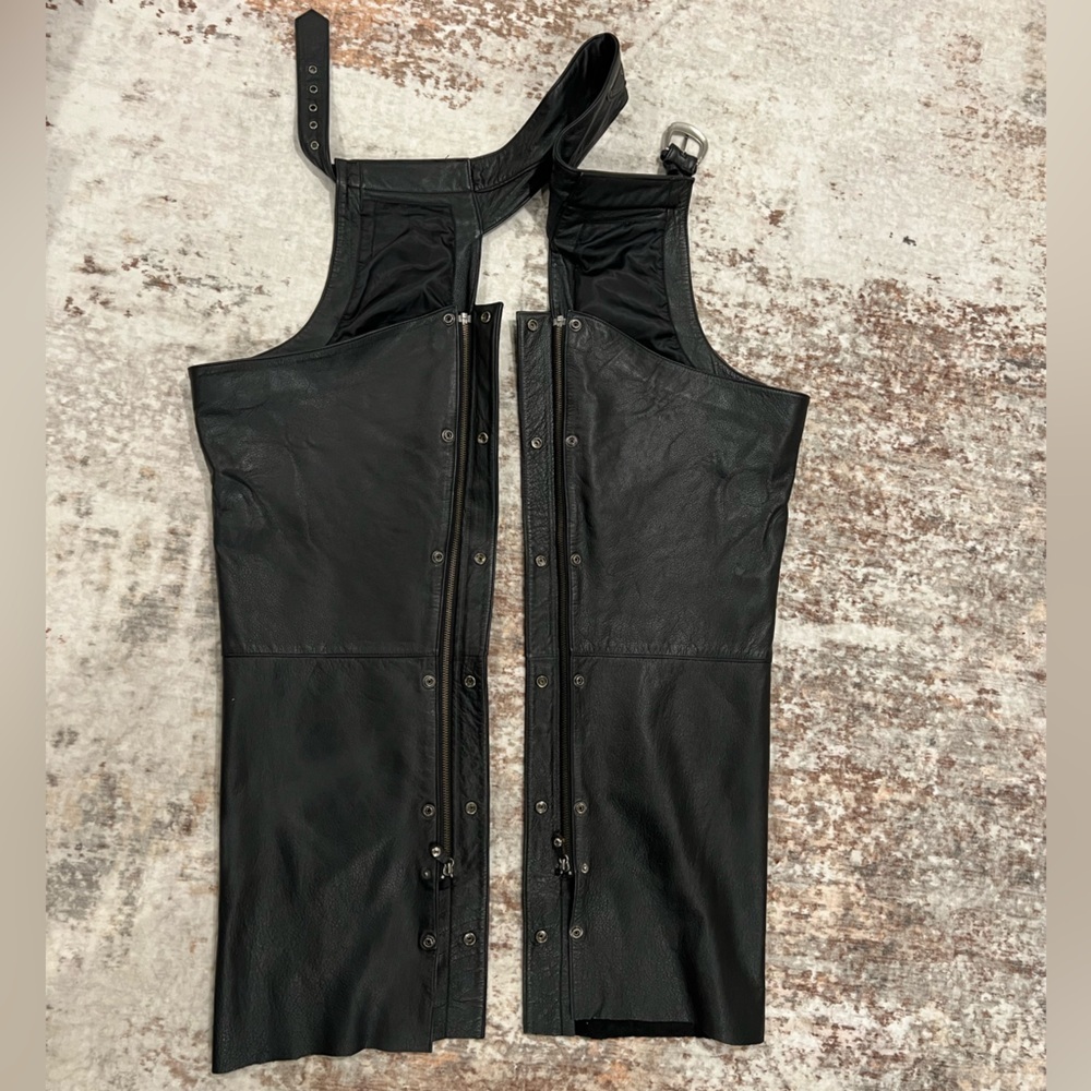 Harley Davidson Leather Motorcycle Riding Chaps Pants Size Large - Picture 2 of 12